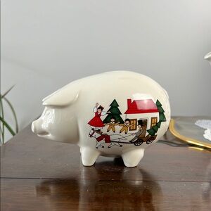 Vintage Masons Christmas Village Piggy Bank Ironstone Made In England